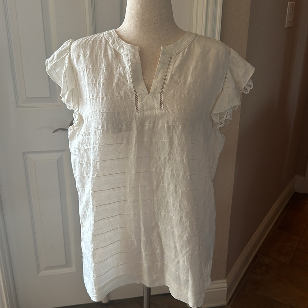 NWT J. McLaughlin Ecru Cailin Blouse Linen Blend XL